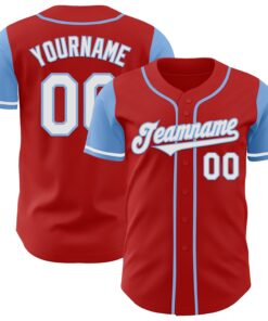 Custom Red White-Light Blue Authentic Two Tone Baseball Jersey