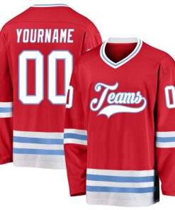 Custom Red White-Light Blue Hockey Jersey