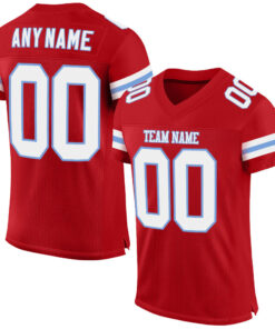 Custom Red White-Light Blue Mesh Authentic Football Jersey