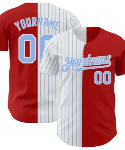 Custom Red White-Light Blue Pinstripe Authentic Split Fashion Baseball Jersey