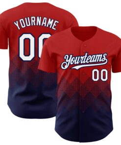Custom Red White-Navy 3D Pattern Design Gradient Square Shapes Authentic Baseball Jersey
