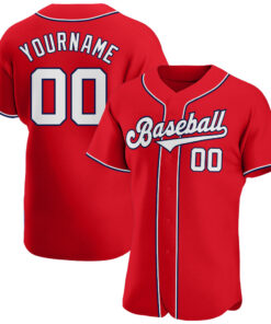 Custom Red White-Navy Authentic Baseball Jersey