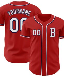 Custom Red White-Navy Authentic Baseball Jersey