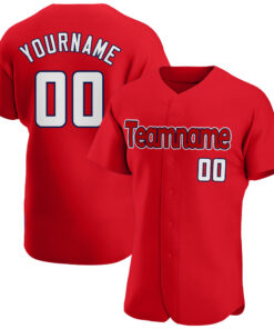 Custom Red White-Navy Authentic Baseball Jersey