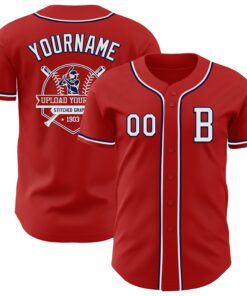 Custom Red White-Navy Authentic Baseball Jersey