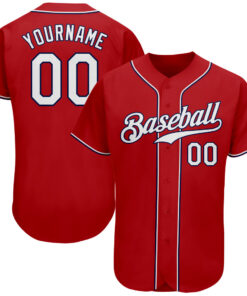 Custom Red White-Navy Authentic Baseball Jersey