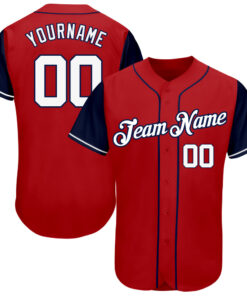Custom Red White-Navy Authentic Two Tone Baseball Jersey