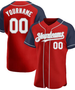 Custom Red White Navy-Gray Authentic Raglan Sleeves Baseball Jersey