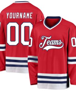Custom Red White-Navy Hockey Jersey