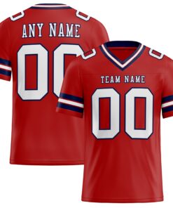 Custom Red White-Navy Mesh Authentic Football Jersey