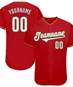 Custom Red White-Old Gold Authentic Baseball Jersey