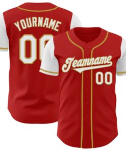 Custom Red White-Old Gold Authentic Two Tone Baseball Jersey