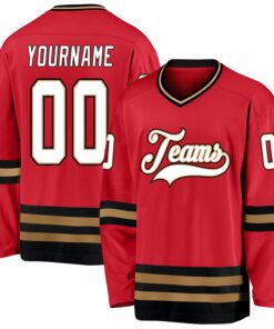 Custom Red White-Old Gold Hockey Jersey