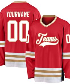 Custom Red White-Old Gold Hockey Jersey