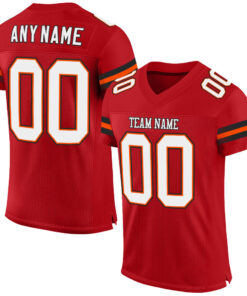 Custom Red White-Orange Mesh Authentic Football Jersey