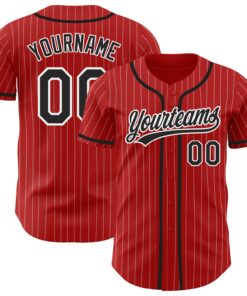 Custom Red White Pinstripe Black Authentic Baseball Jersey