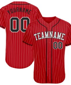 Custom Red White Pinstripe Black-White Authentic Baseball Jersey