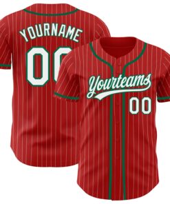 Custom Red White Pinstripe Kelly Green Authentic Baseball Jersey