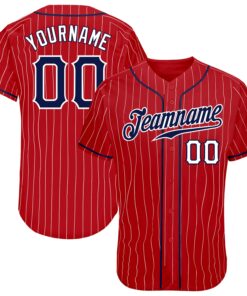 Custom Red White Pinstripe Navy-White Authentic Baseball Jersey