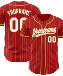 Custom Red White Pinstripe Old Gold Authentic Baseball Jersey