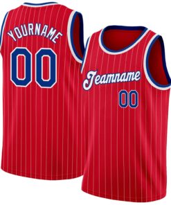 Custom Red White Pinstripe Royal-White Authentic Basketball Jersey