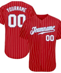 Custom Red White Pinstripe White-Light Blue Authentic Baseball Jersey