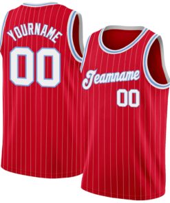 Custom Red White Pinstripe White-Light Blue Authentic Basketball Jersey