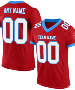 Custom Red White-Powder Blue Mesh Authentic Football Jersey