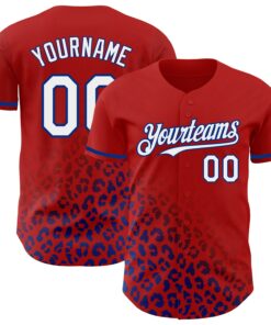 Custom Red White-Royal 3D Pattern Design Leopard Print Fade Fashion Authentic Baseball Jersey