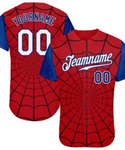 Custom Red White-Royal 3D Pattern Design Spider Web Authentic Baseball Jersey