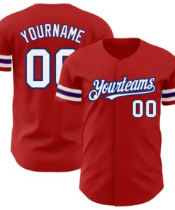 Custom Red White-Royal Authentic Baseball Jersey