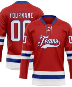 Custom Red White-Royal Hockey Lace Neck Jersey