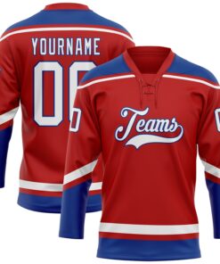 Custom Red White-Royal Hockey Lace Neck Jersey