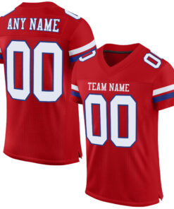 Custom Red White-Royal Mesh Authentic Football Jersey