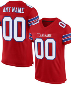 Custom Red White-Royal Mesh Authentic Football Jersey