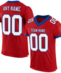 Custom Red White-Royal Mesh Authentic Football Jersey