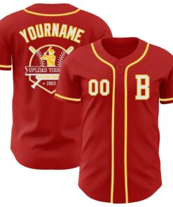 Custom Red White-Yellow Authentic Baseball Jersey