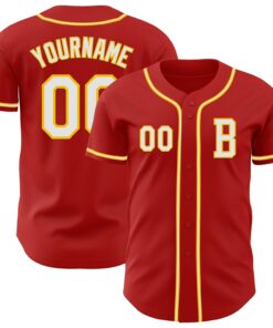 Custom Red White-Yellow Authentic Baseball Jersey