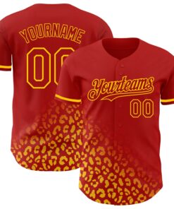 Custom Red Yellow 3D Pattern Design Leopard Print Fade Fashion Authentic Baseball Jersey