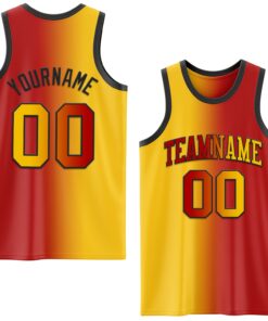 Custom Red Yellow-Black Authentic Gradient Fashion Basketball Jersey