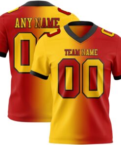 Custom Red Yellow-Black Mesh Authentic Gradient Fashion Football Jersey