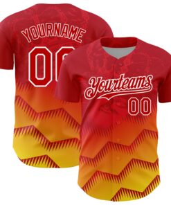 Custom Red Yellow-White 3D Pattern Design Animal Lion Authentic Baseball Jersey