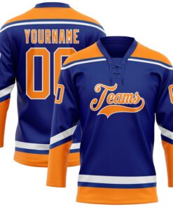 Custom Royal Bay Orange-White Hockey Lace Neck Jersey