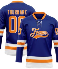 Custom Royal Bay Orange-White Hockey Lace Neck Jersey