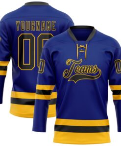 Custom Royal Black-Gold Hockey Lace Neck Jersey
