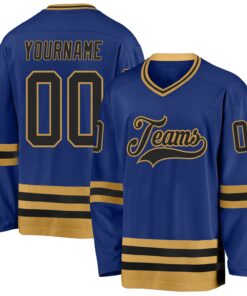 Custom Royal Black-Old Gold Hockey Jersey