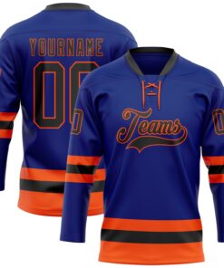 Custom Royal Black-Orange Hockey Lace Neck Jersey