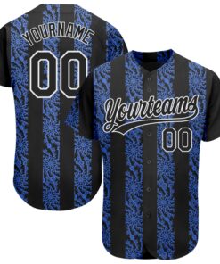 Custom Royal Black-White 3D Pattern Design Authentic Baseball Jersey