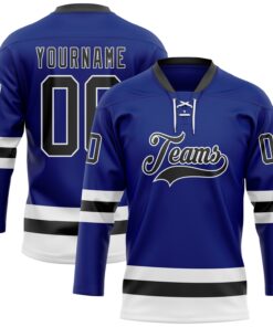 Custom Royal Black-White Hockey Lace Neck Jersey