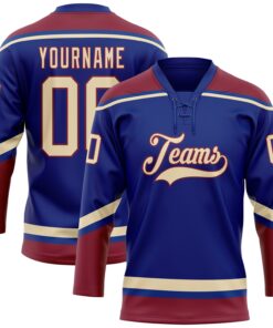 Custom Royal City Cream-Crimson Hockey Lace Neck Jersey